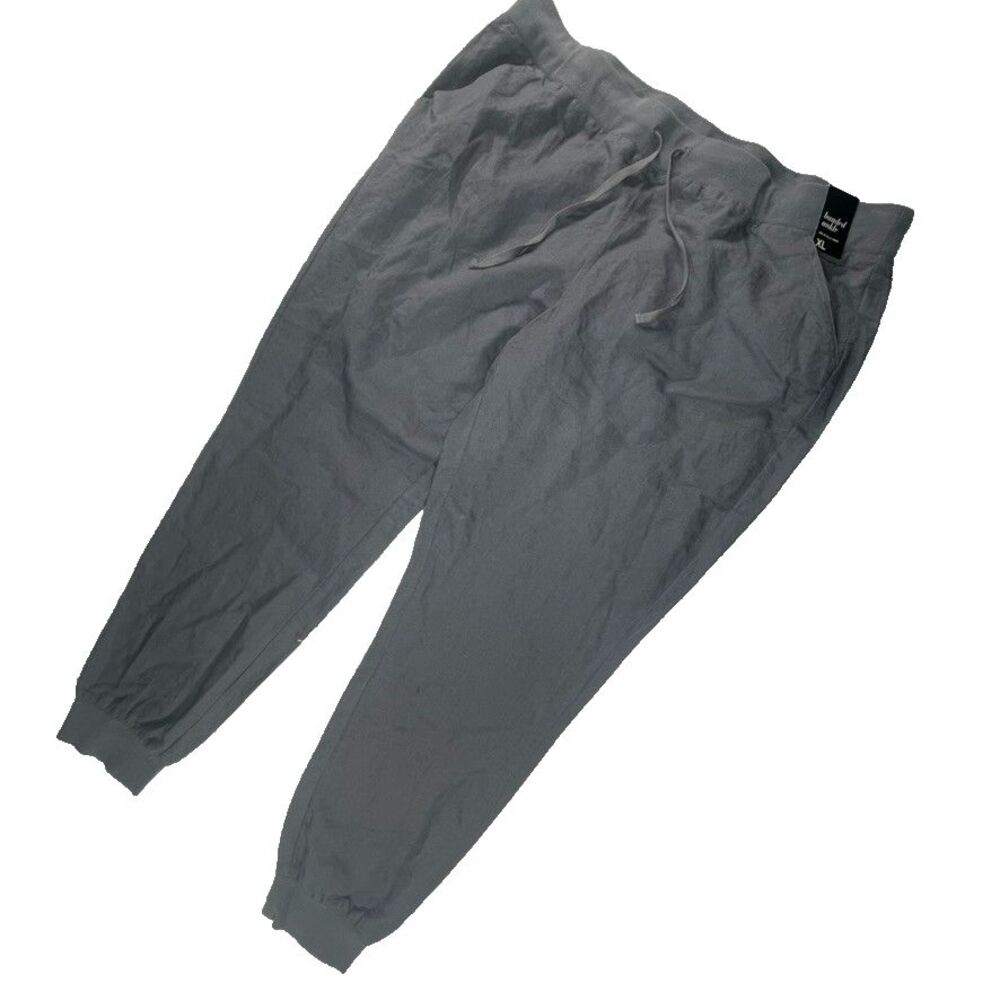 NWT NY & Co Womens Gray Linen Blend Jogger Pant Sz XL Beachy Casual Leisure